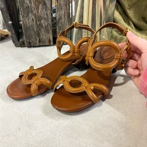 See By Chloe Cognac Leather Circle-Strap Sandals